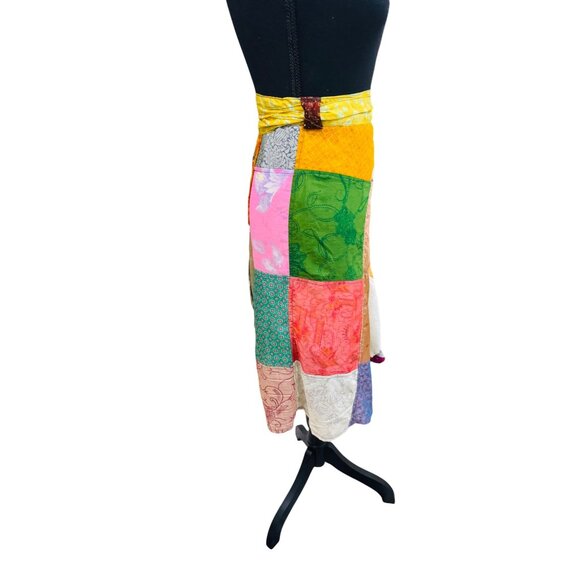 Vintage Boho Cottagecore Patchwork 100% Silk Wrap Skirt By Greater Good Retro - Picture 6 of 7